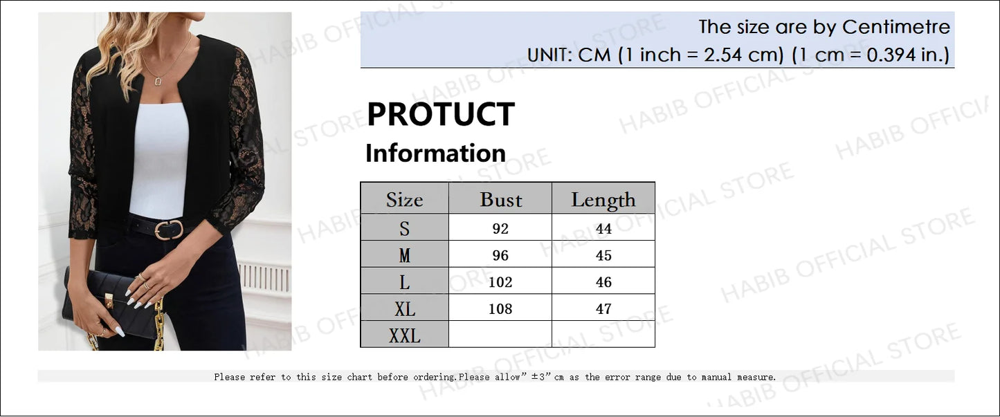 Women' Solid Casual Outwear Lace Long Sleeve Jacket Y2k Spring Autumn Elegant Zipper Coat Office Wear Slim Office Coat Crop Top