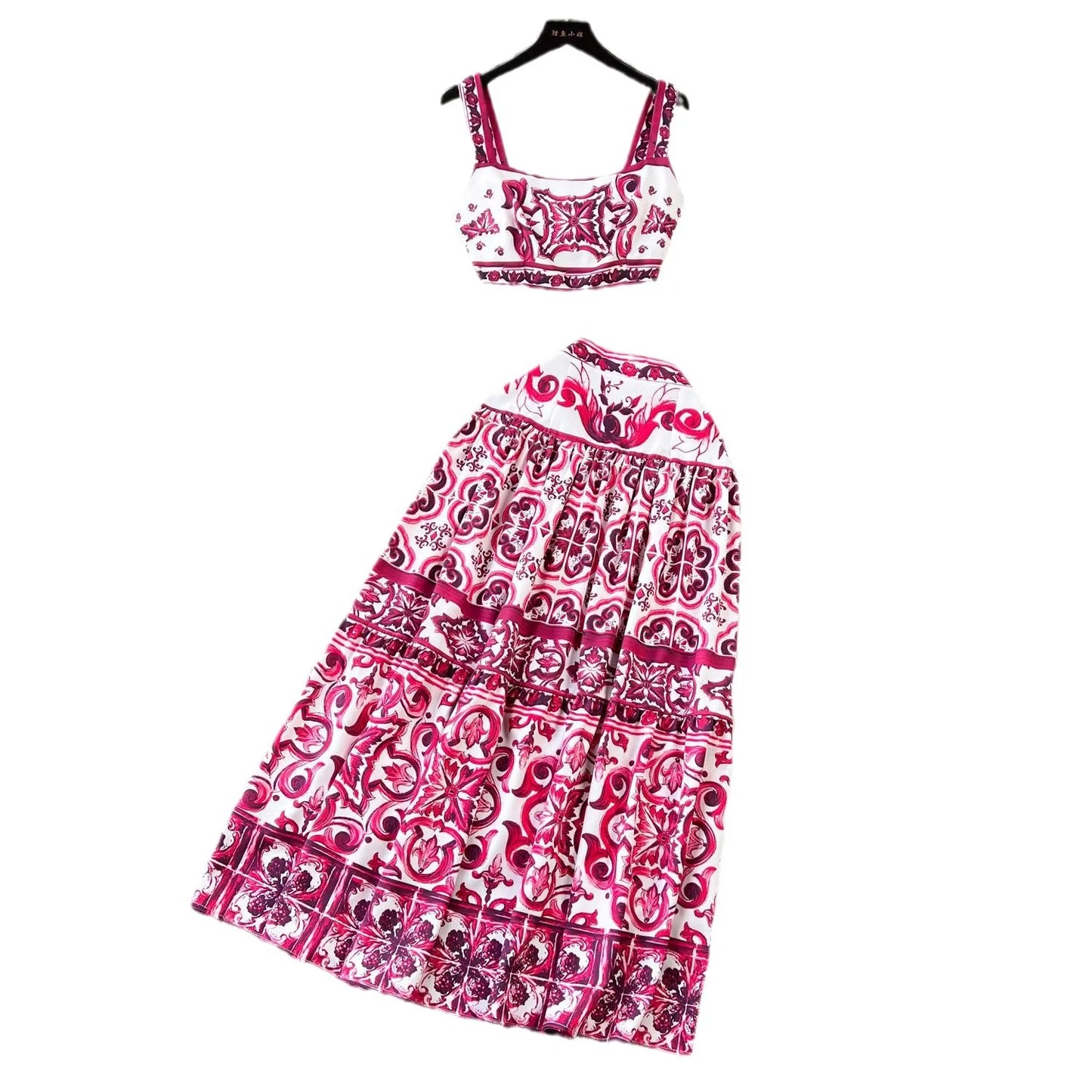 Blue and White Porcelain Print Two Piece Set for Women