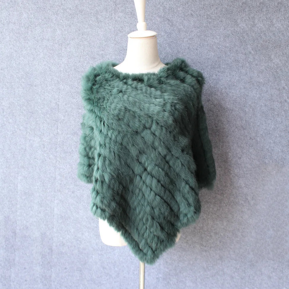 Rabbit Fur Knit Shawl Coat
