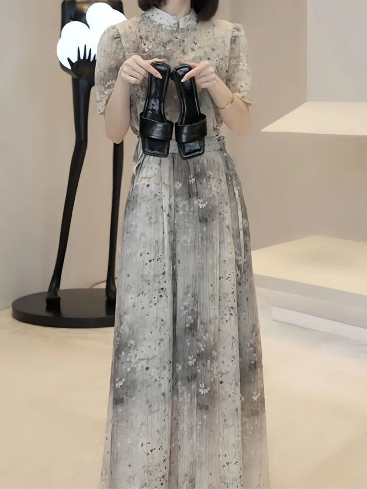 French national style printed skirt women's spring and summer new high-quality fashion design sense niche temperament two-piece