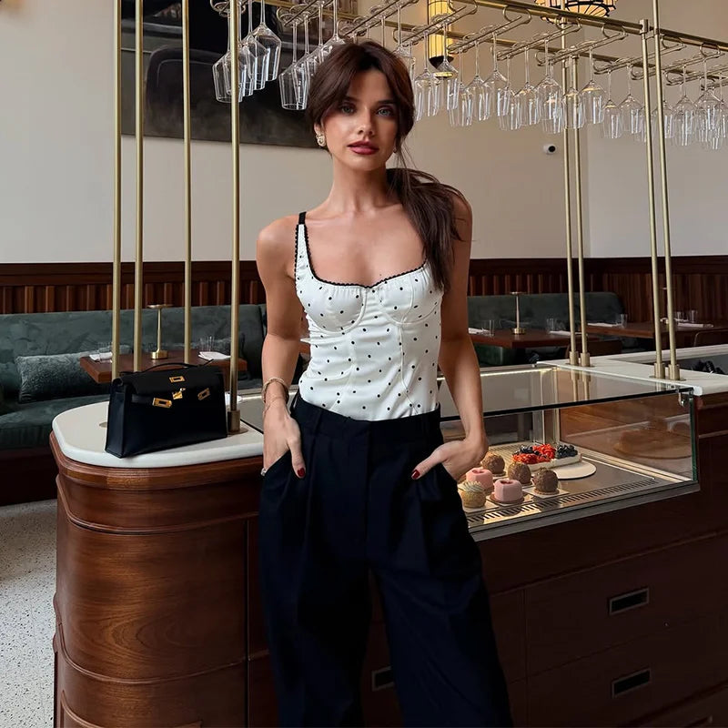 Loose Pleated Halter V Neck Backless Camisole Top for Women