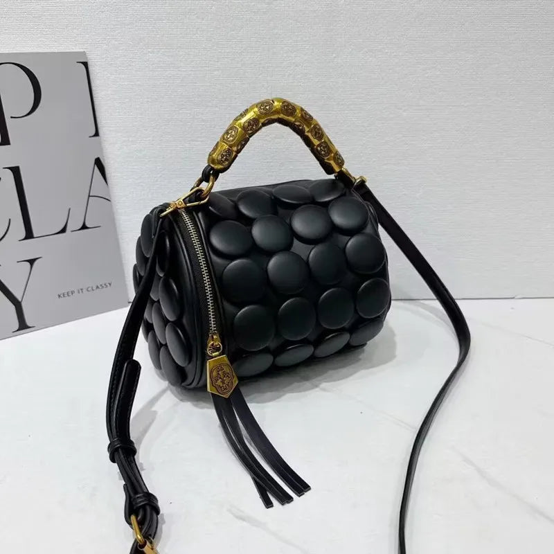 Retro Button Leather Bucket Shoulder Bag