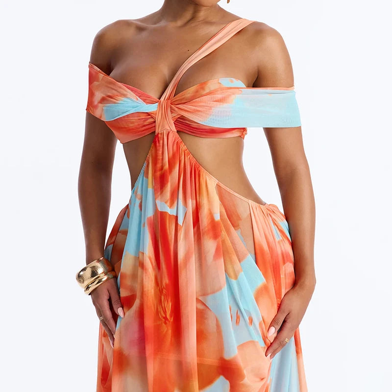 Wrap Pleated Bohemian Backless Maxi Dress for Women