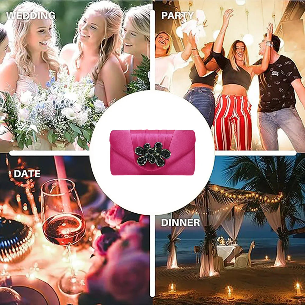 Elegant Satin Diamond Clutch Crossbody Bag for Women
