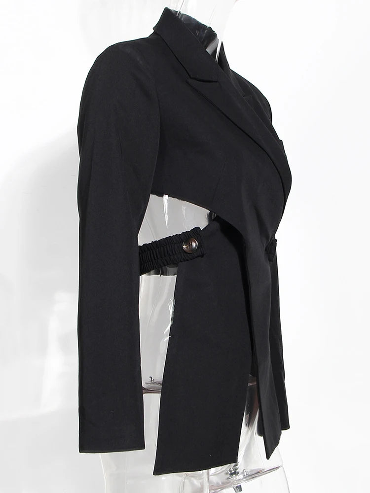 [EAM]  Women Black Cross Bandage Short Blazer New Lapel Long Sleeve Loose Fit  Jacket Fashion Tide Spring Autumn 2025 1T126