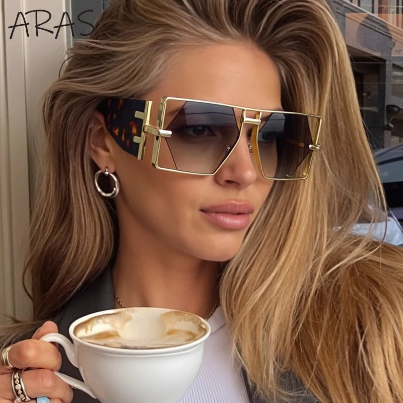 Vintage Hollow Metal Frame Rectangle Sunglasses for Women