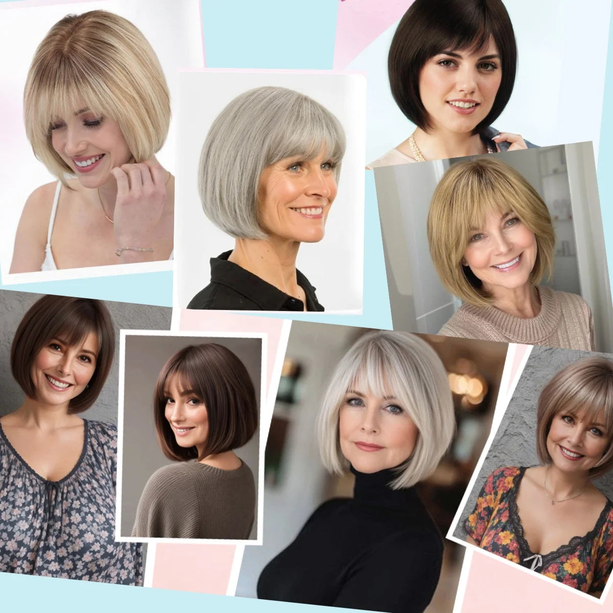 Silver Gray Remy Human Hair Topper With Bangs For Women
