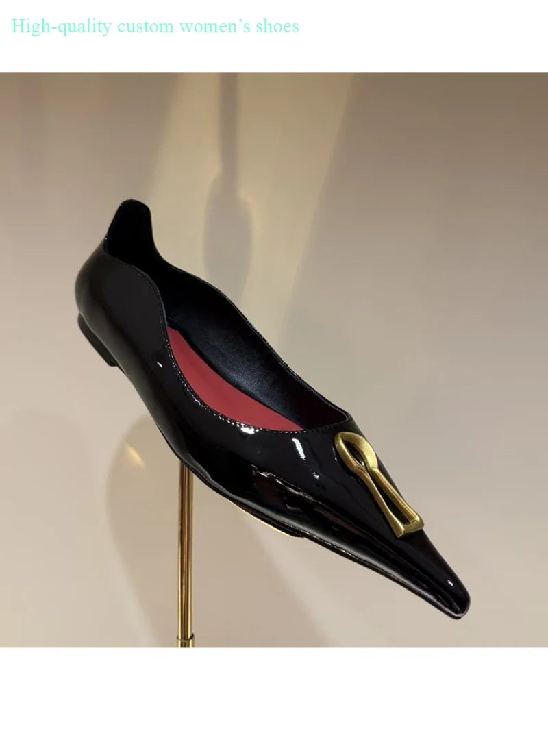 Black Leather Pointed Toe Stiletto Pumps With Buckle Strap For Women