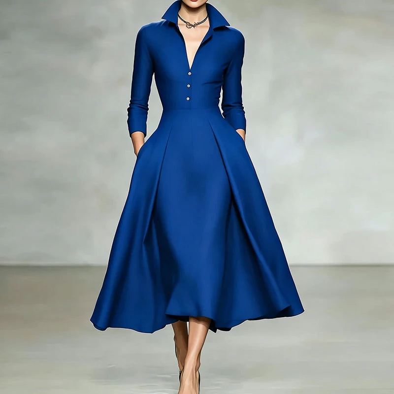 Long Sleeve Deep V Neck Patchwork Maxi Dress for Women