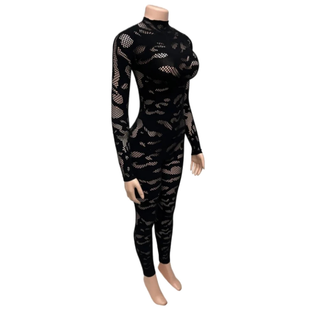 Lace See Through Round Neck Long Sleeve Bodycon One Piece for Women