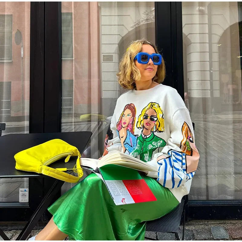 Loose Cartoon Graphic Long Sleeve Sweatshirt for Women