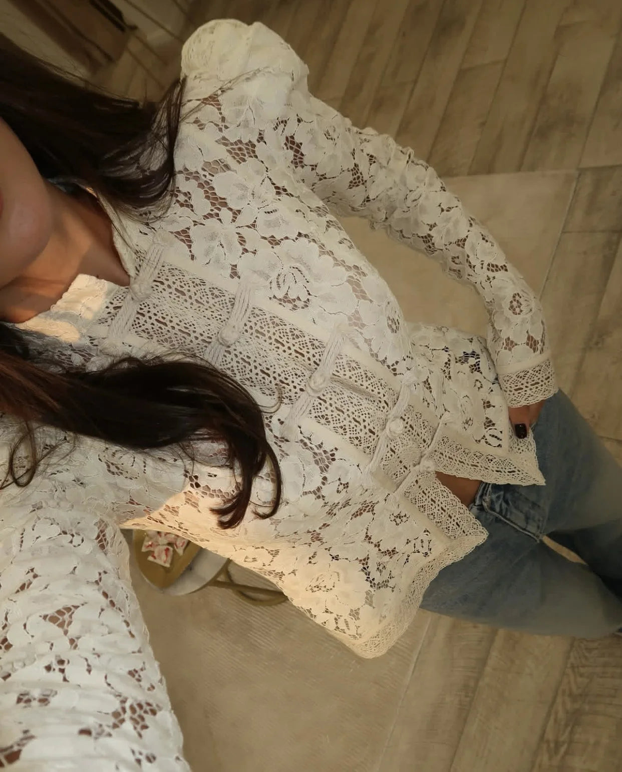 Lace See Through Hollow Out Blouse