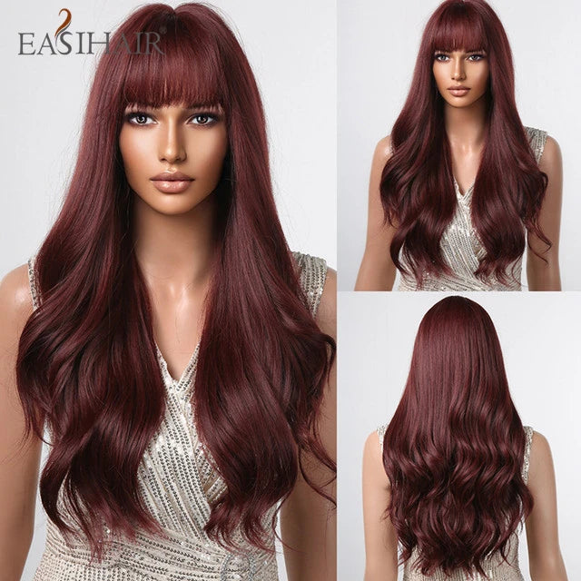 Long Wavy Black Synthetic Wig With Blonde Bangs for Women
