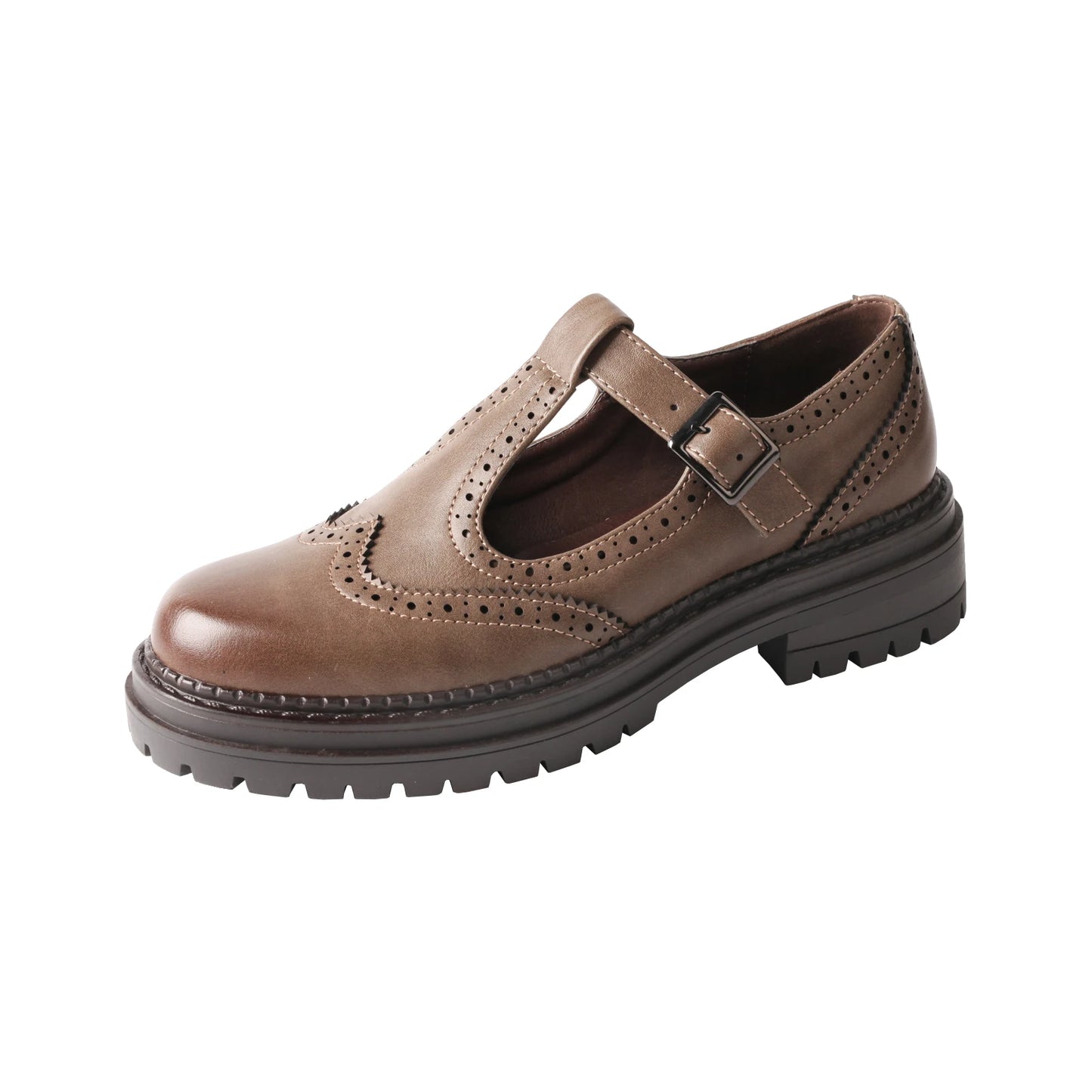 Leather Brogue Mary Jane Low Heel Shoes