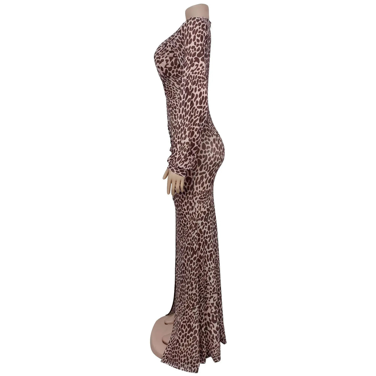 Leopard Print Deep V Neck High Slit Maxi Dress for Women