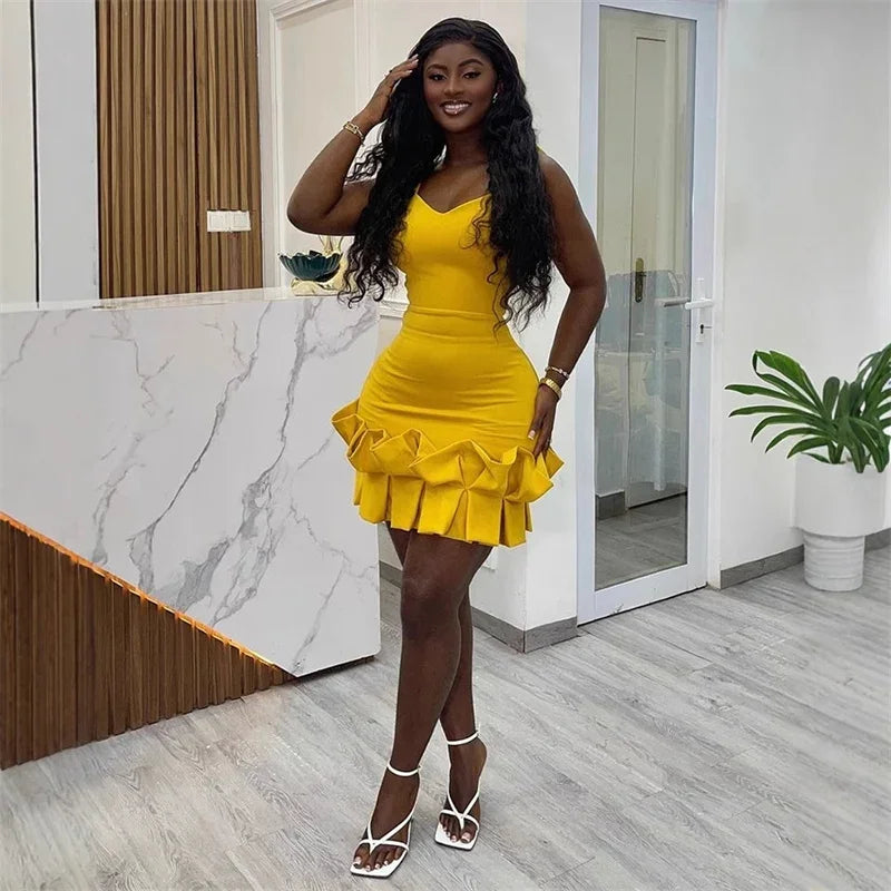 Ruffle Hem V-Neck Spaghetti Strap Mini Dress for Women