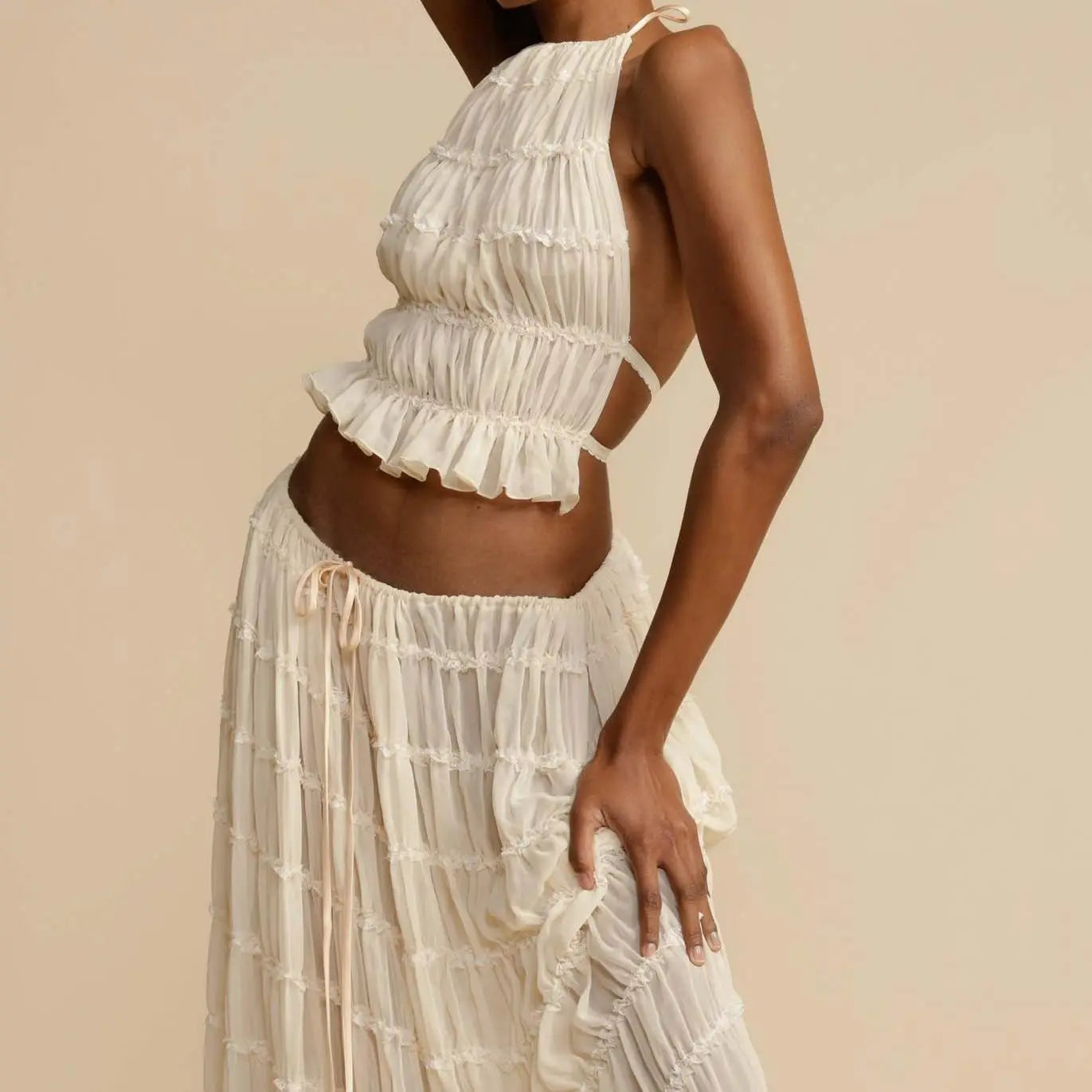 Boho Backless Halter Two Piece Beach Set for Women
