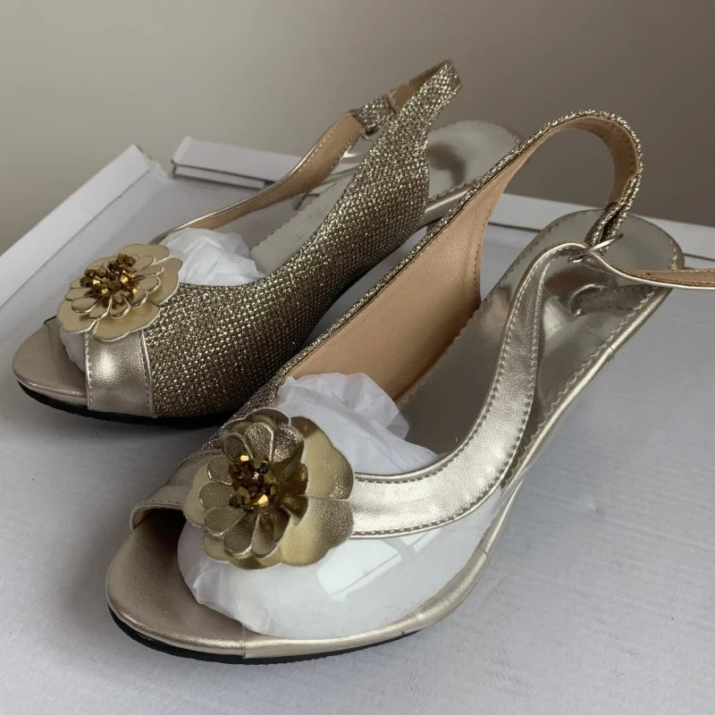 Clear Buckle Strap Mid Heel Sandals