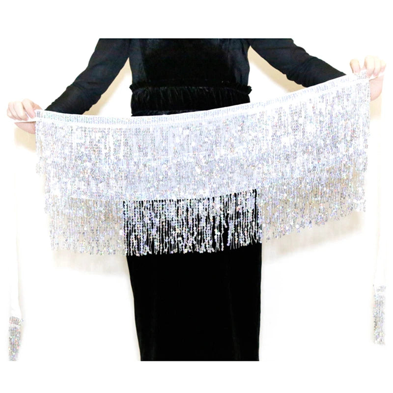 Sequined Tassel Latin Dance Crop Top and Skirt Set for Women