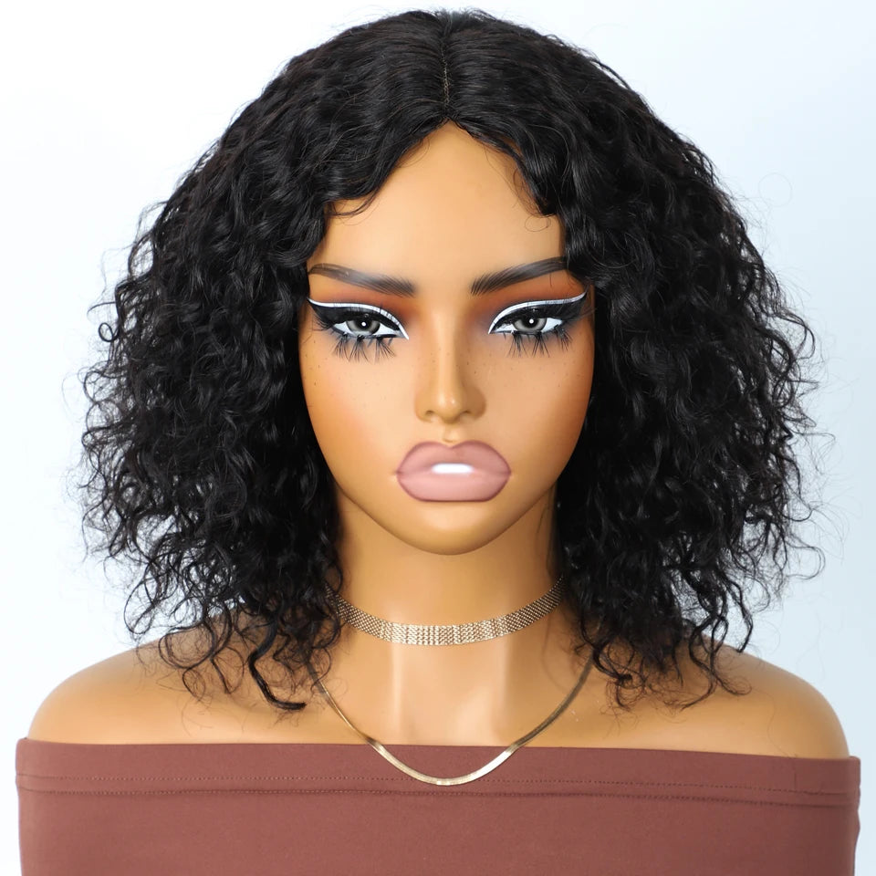 Lekker Gray Short Afro Kinky Curly Bob Middle Part 100% Human Hair Wigs For Women Brazilian Remy Hair Glueless Daily Mom Wigs