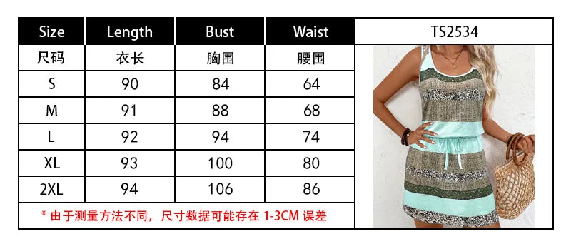 Casual Striped Round Neck Sleeveless Mini Dress for Women
