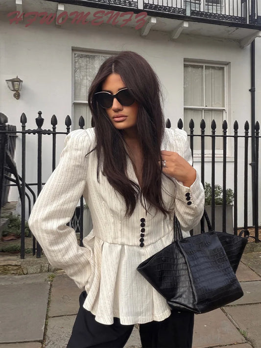 V Neck Ruffle Button Jacket