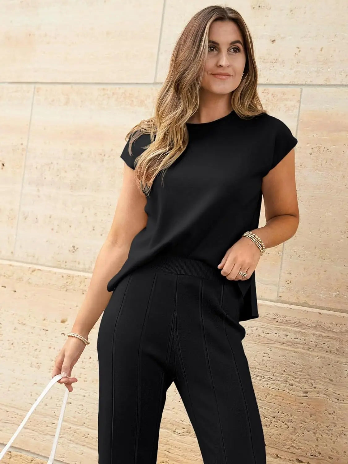 Summer Soft Knit Sleeveless Vest and Wide Leg Pants Set for Women