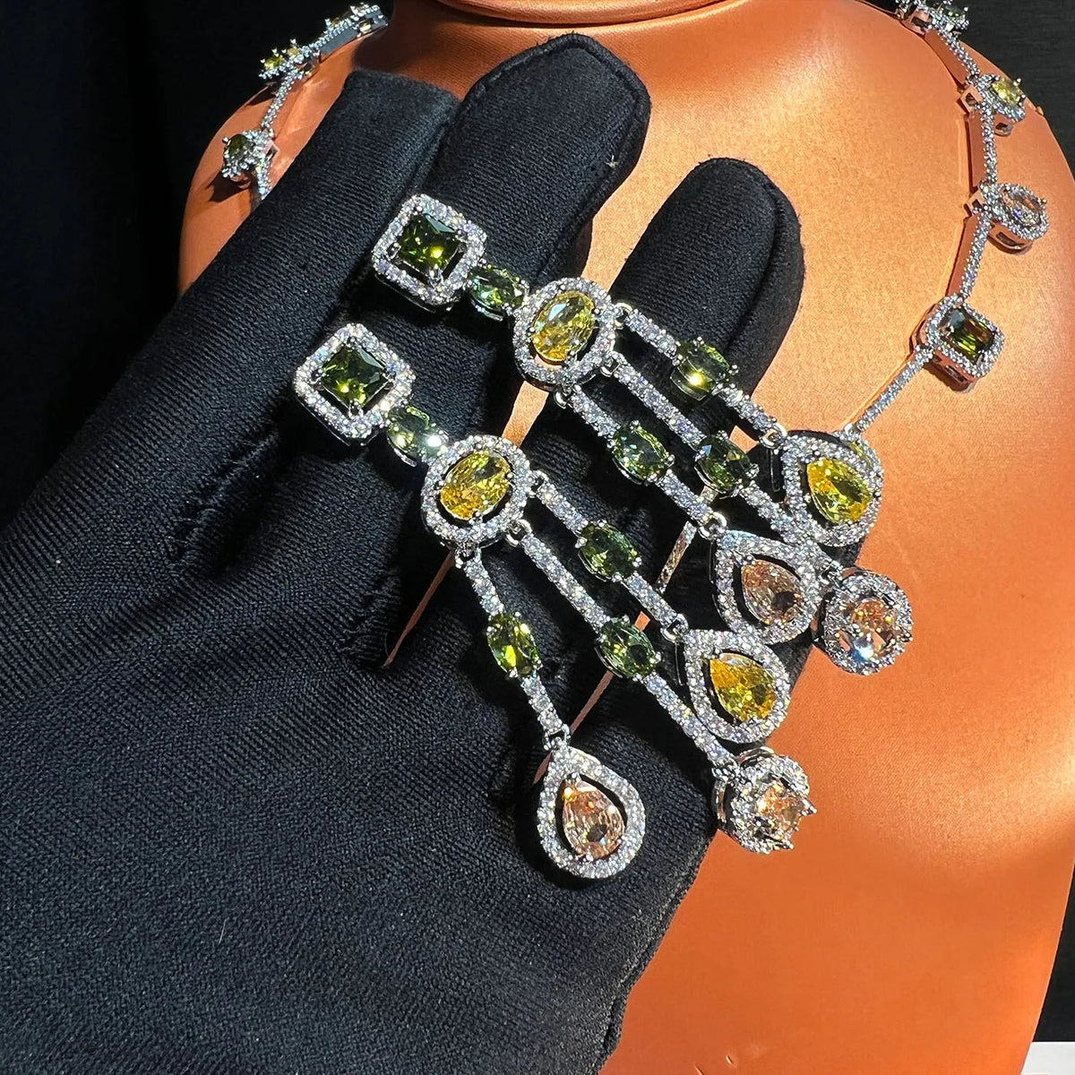 Colorful Zircon Flower Necklace and Earring Set for Women