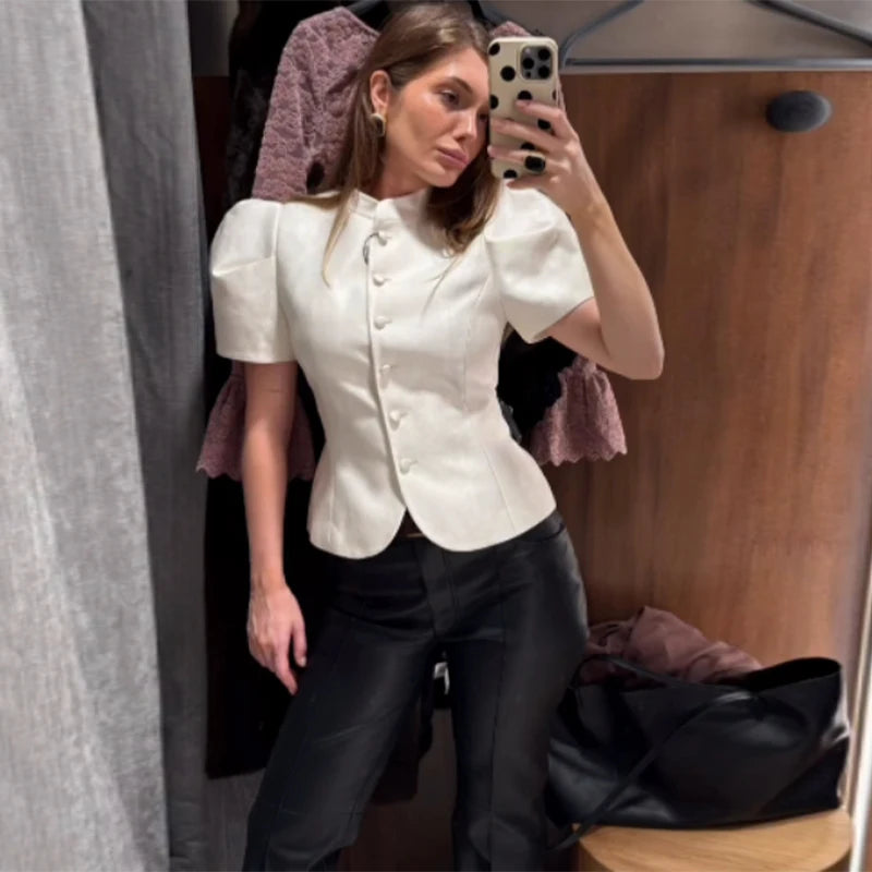 Lace Up Jacket and Wide Leg Pants Suit Set for Women
