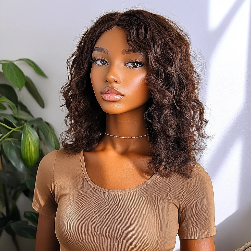 Natural Fluffy Curly Human Hair Short Bob Wig For Women