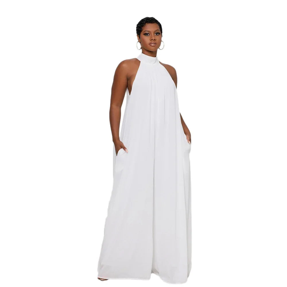 Loose Fit Solid Color Chiffon Ankle Length Jumpsuit for Women