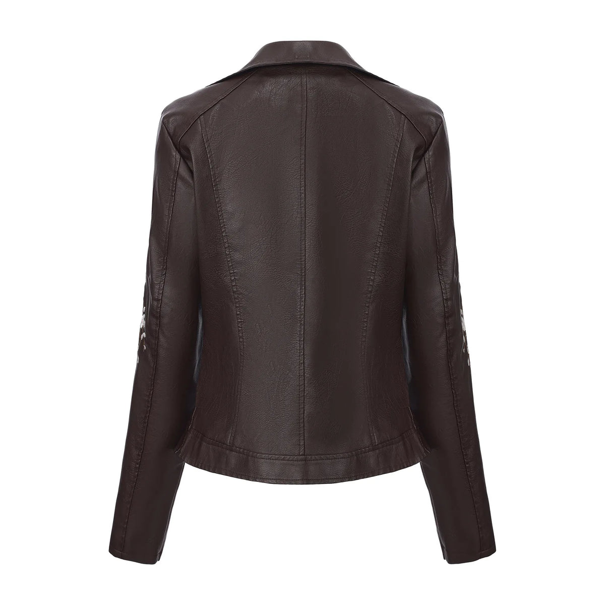 Embroidered Faux Leather Motorcycle Jacket for Women
