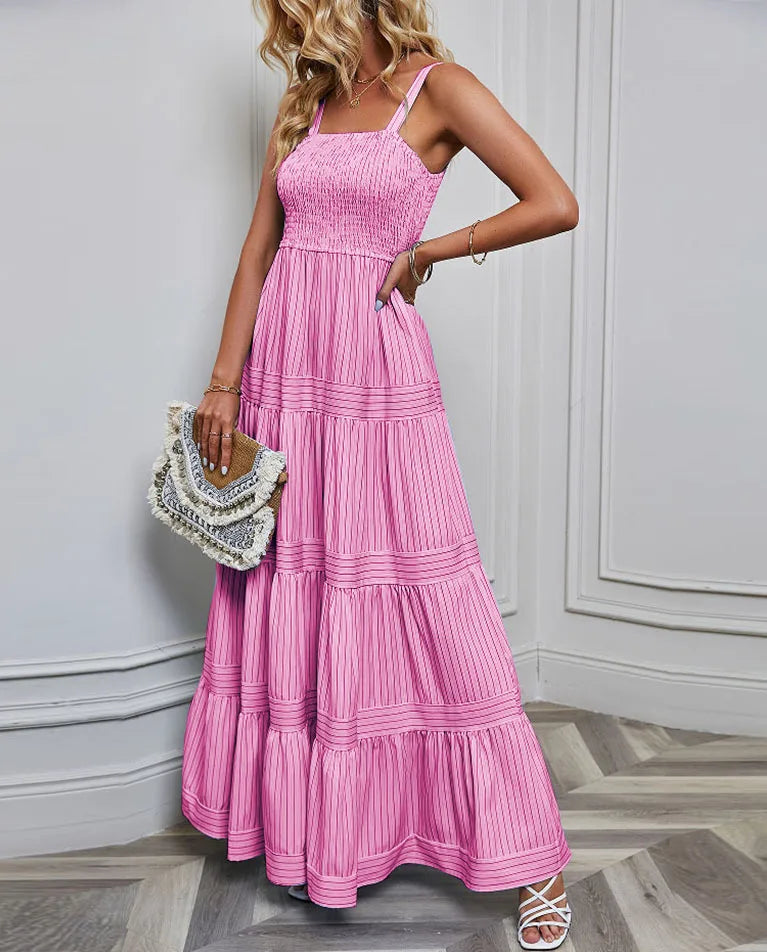 Elegant Striped Spaghetti Strap Maxi Dress for Women