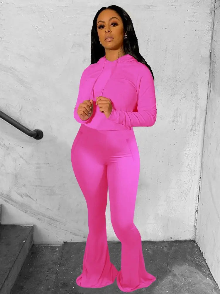 Regular Fit Hooded Wide Leg Tracksuit Set For Women