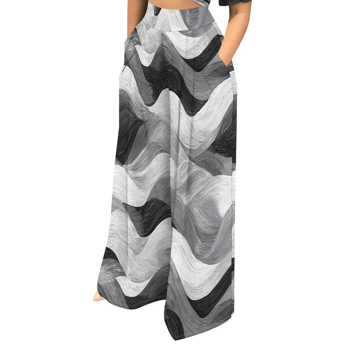 High Waist Zebra Print Wide Leg Palazzo Pants for Women