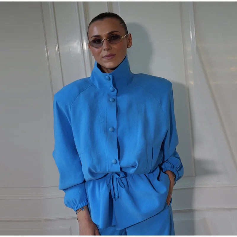 Ruffle Hem Jacket and Jogger Pants Two Piece Set for Women