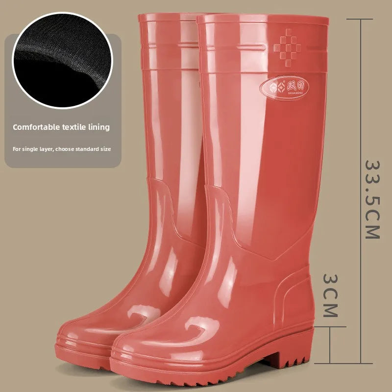 Bright Green Knee High Rain Boots With Antislip Sole for Women