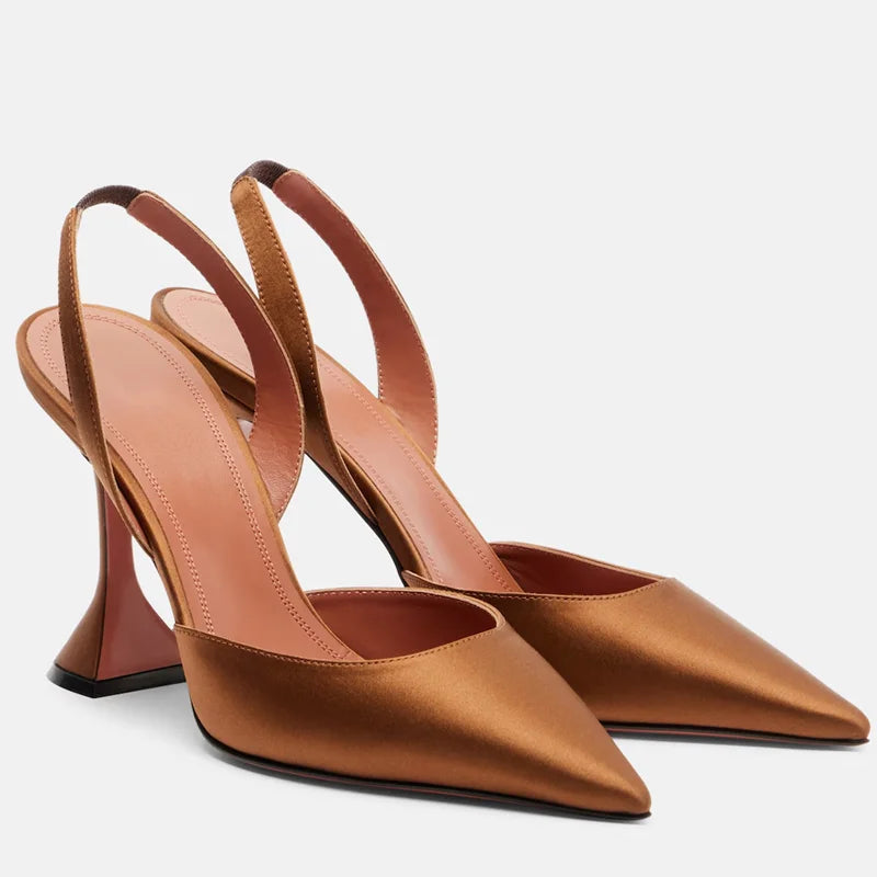 Satin Pointed Toe Back Strap High Heel Sandals for Women