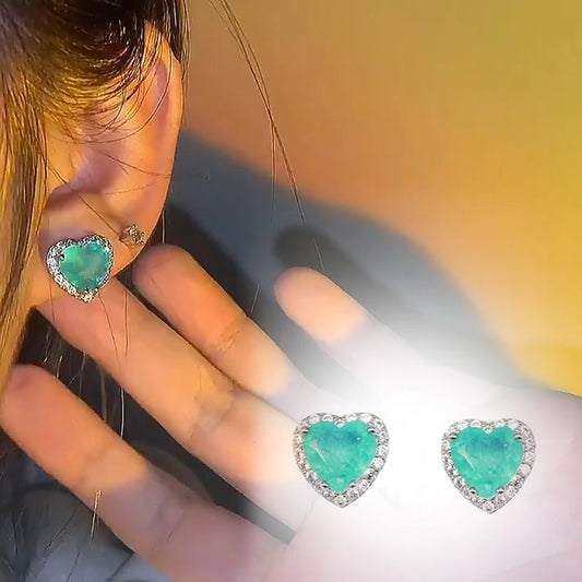 Silver Heart Shape Paraiba Tourmaline Gemstone Stud Earrings For Women Fashion Wedding Statement Jewelry Anniversary Gift