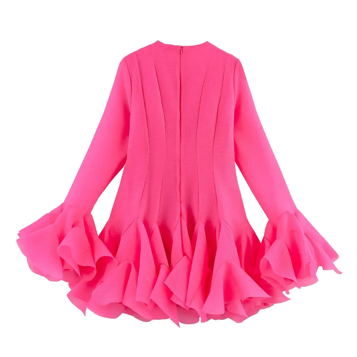 French Style Ruffle Hem Flare Sleeve Mini Dress for Women