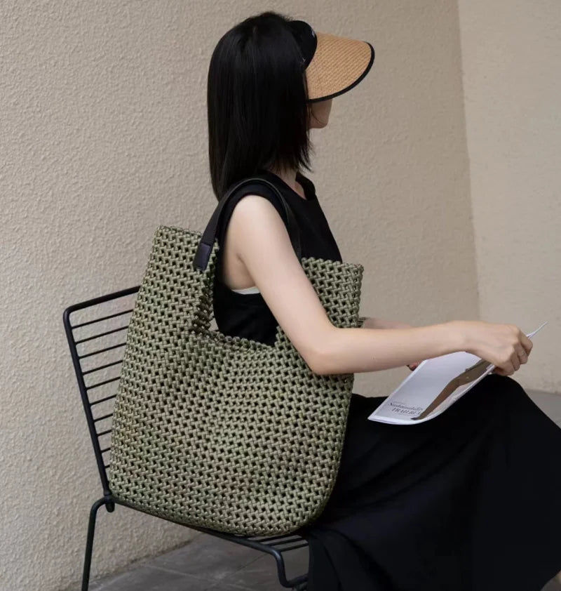 Rope Woven Shoulder Tote Bag