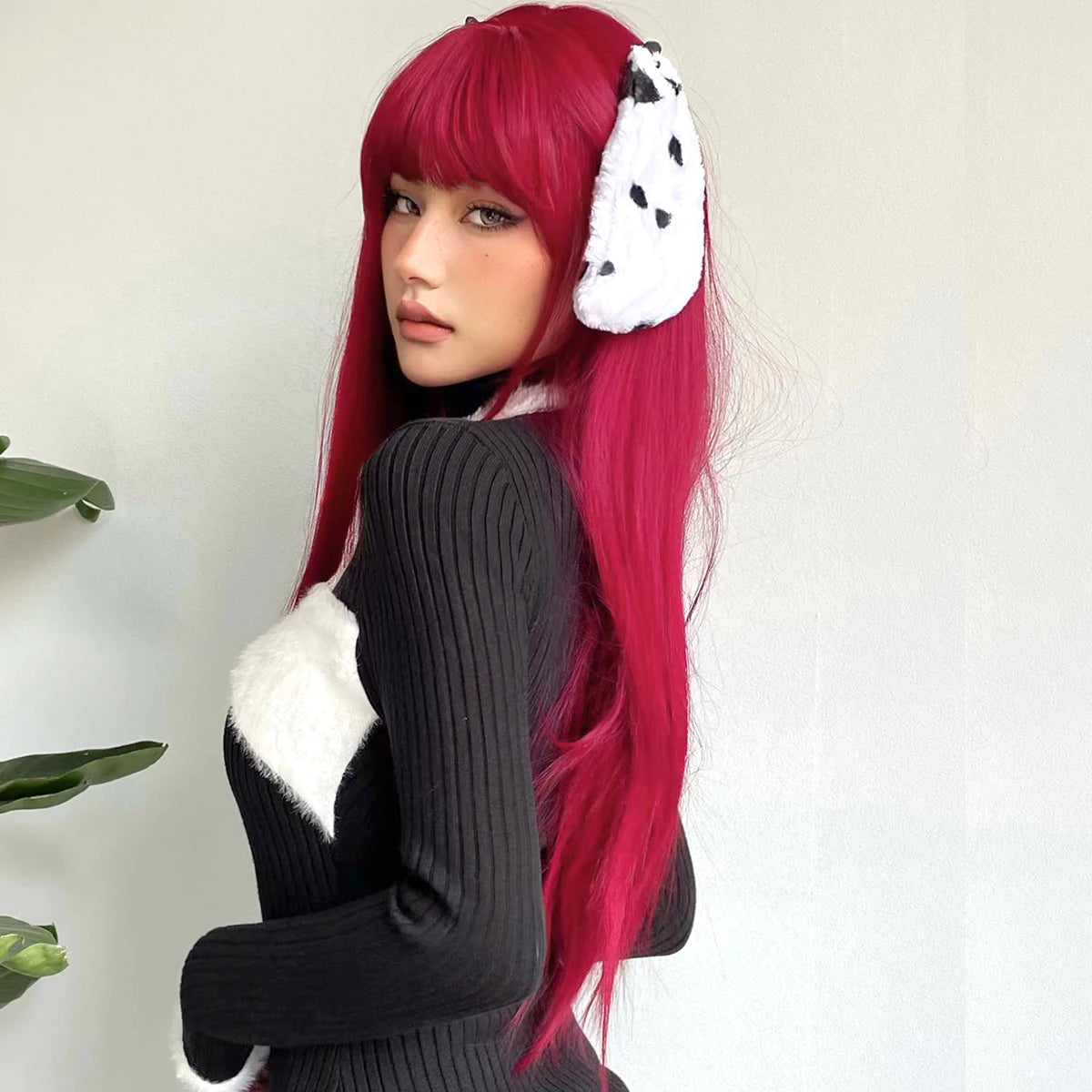 Long Straight Heat Resistant Synthetic Wig With Bangs for Women