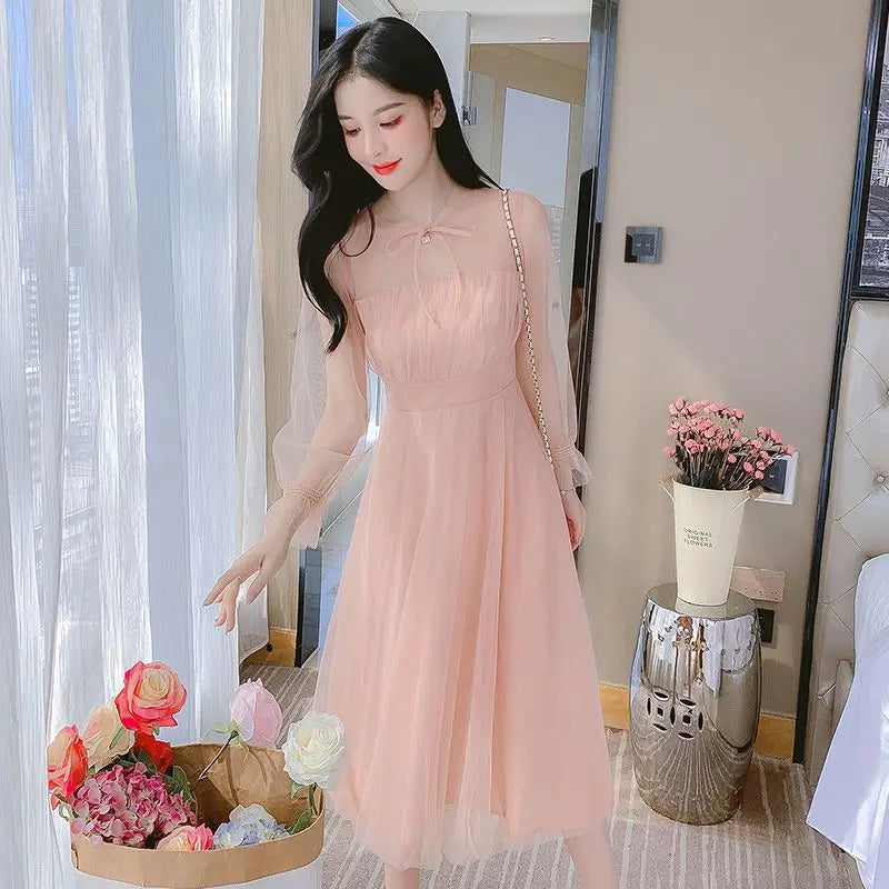 2026 Summer French Style Mesh Tulle Long Dress Women Elegant Fairy Party Maxi Dress Soft Aesthetic Holiday Beach Wear
