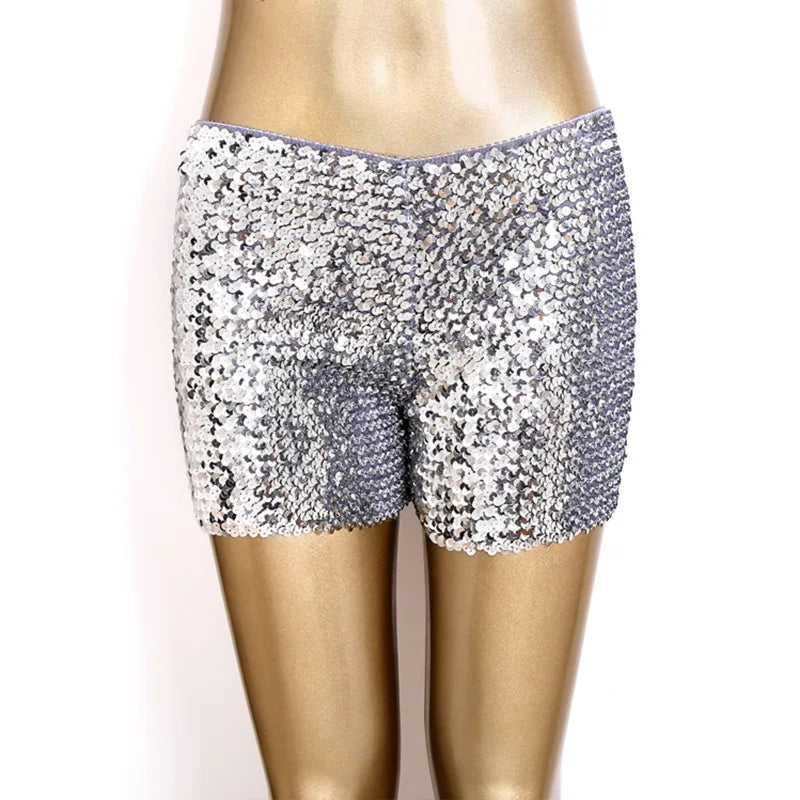FAGADOER Y2K Sexy Sequin Shorts for Women Purple Golden Sparkling Low Waist Skinny Shorts Hot Girl Streetwear Bottoms 2025 New