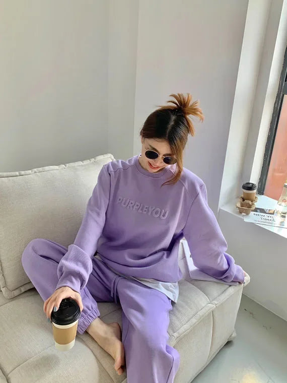 Thick Tracksuit Women Two Pieces Set Sweatshirts Pullover Hoodies Pockets Pants Suit Trousers Sports Matching Sets Autumn Spring