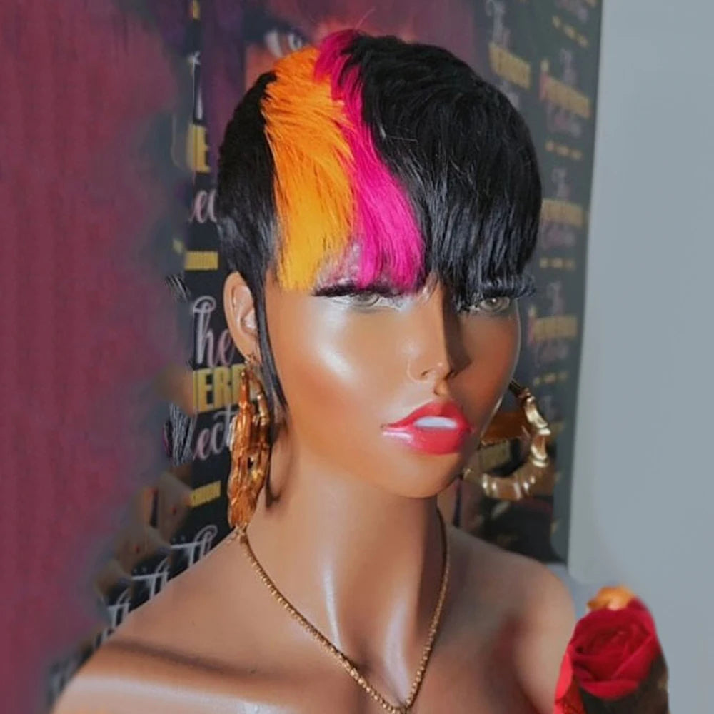 Short Layered Pixie Cut Human Hair Wig With Bangs for Women