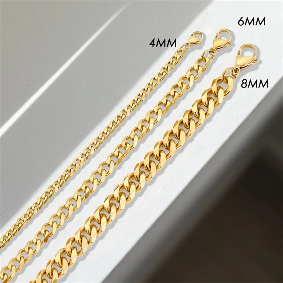 Gold Tone Stainless Steel Figaro Chain Bracelet for Women