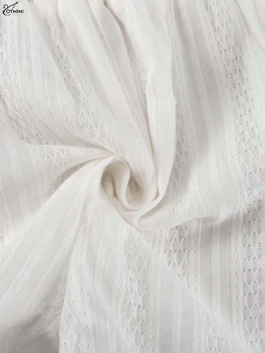 Oymimi Fashion White Cotton Women's Two Pieces Set Elegant Puff Sleeve Loose Lace-Up Shirts And High Waisted Shorts Female Sets