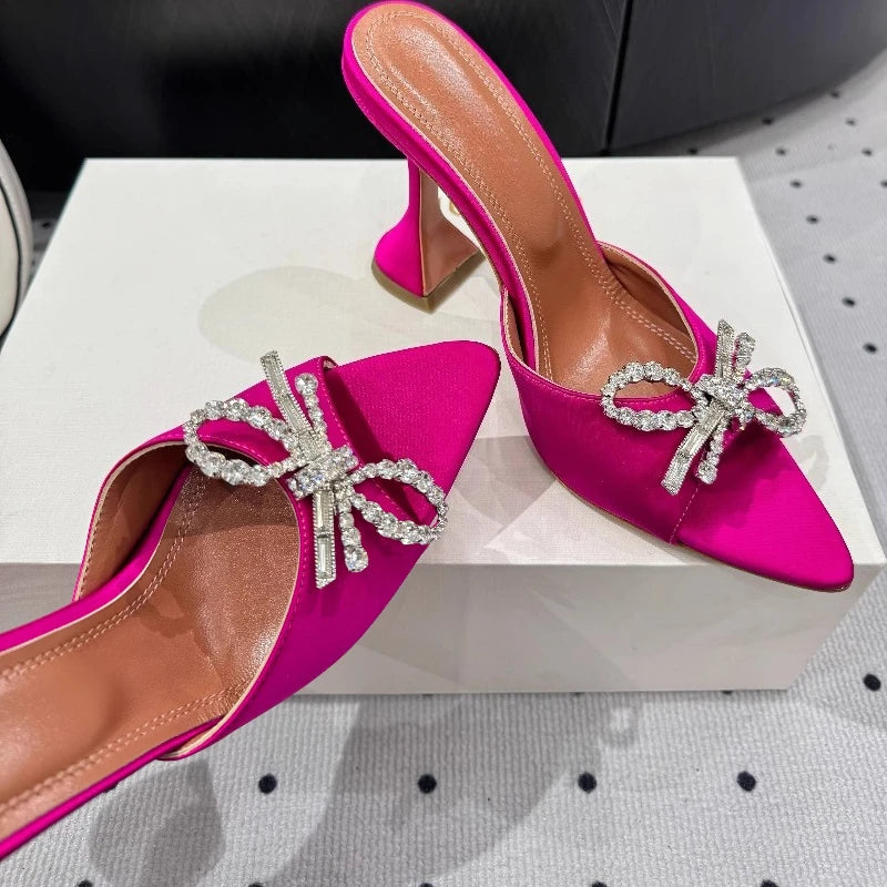 Bow Rhinestone Pointed Toe High Heel Sandals for Women