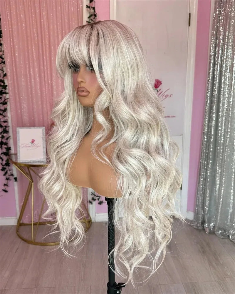 Heat Resistant Ombre Loose Wave Lace Front Wig With Bangs for Women